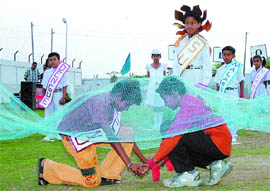 Students of Air Force School stage a play on global warming in Amritsar.