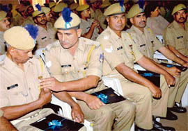 CRPF personnel, recipients of the Police Medal for Meritorious Services, during the Shaurya Diwas celebrations in Chandigarh on Wednesday.