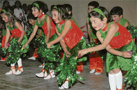 Students of Kendriya Vidyalaya No.2, Air Force Station, perform at their annual and prize distribution function at 3BRD, LECMA auditorium, in Chandigarh on Wednesday.