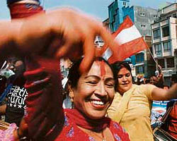Celebrations in Kathmandu as Prime Minister Girija Prasad Koirala-led Nepali Congress Party bagged the first result declared in the landmark constituent Assembly polls on Friday.