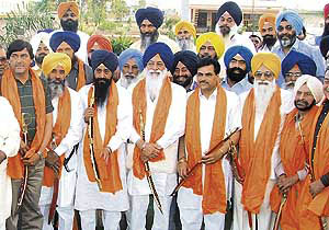 Leaders of the district unit of the SAD, who have been given new party positions, in Ludhiana on Wednesday evening.