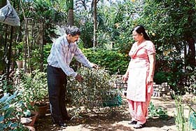 Government Senior Secondary Model School-46 principal H.K. Bhatia with eco club in charge Om Parkash in the school’s herbal garden