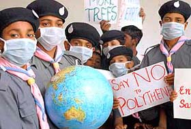 Students of Government Model Senior Secondary School, Sector 22-A, celebrate World Earth Day in Chandigarh