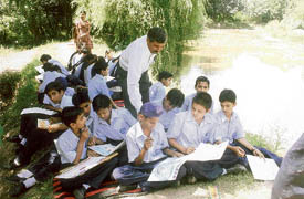 Students participate in a painting competition at Nature Observatory, Sector 26, in Chandigarh on Tuesday.