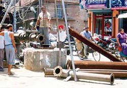 A tubewell being repaired at Ghati Mohalla in Ludhiana on Wednesday