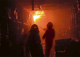 Firemen try to control the blaze in the Industrial Area, Phase II, Chandigarh, on Friday evening