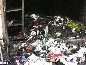 Cosmetics and garments that were reduced to ashes in a fire in Ludhiana on Friday.