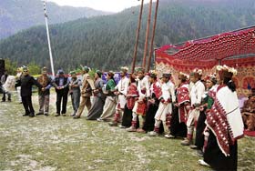Folk dancers of Sangla valley display their dancing skills during the tourism festival
