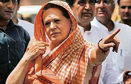 Sonia Gandhi gestures at one of the blast sites in Jaipur on Thursday.