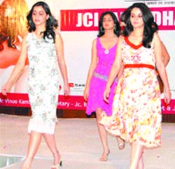 Girls sashay down the ramp at a fashion show organised by the JCI in Jalandhar on Thursday.