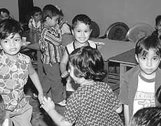 Children of Mountview Public School, Zirakpur, enjoy themselves at a fresher’s party on the school premises recently.