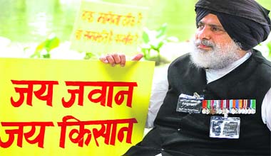 An ex-serviceman on hunger strike at India Gate lawns in New Delhi