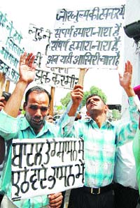 Visually-impaired protest against the ‘callous attitude’ of the state government to their demands in Amritsar.