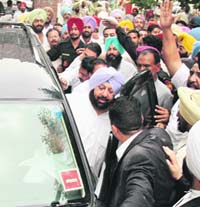 Capt Amarinder Singh, former Chief Minister, comes out of the court after a hearing in the City Centre scam case in Ludhiana on Friday.