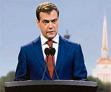 Russian President Dmitry Medvedev speaks at the St Petersburg Economic Forum on Saturday.