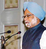 Prime Minister Manmohan Singh speaks during the inauguration ceremony of the two-day international conference on Towards a world free of nuclear weapons in New Delhi on Monday.