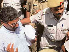 Sacked UP Minister Jamuna Nishad is being taken to a local court after his arrest in connection with the murder of a constable, in Lucknow on Tuesday.