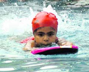 Young swimmer during the summer camp, organised by the Ludhiana District Swimming Association, in Ludhiana.
