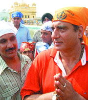 Film star Raj Babbar pays obeisance at the Golden Temple on Tuesday.