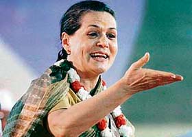 A harried Sonia Gandhi appeals to party workers to maintain peace in Mumbai
