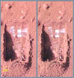 Martian ice melts in this combination photo taken by Phoenix Mars Lander's Surface Stereo Imager on June 15 and 18 in this handout image released by NASA