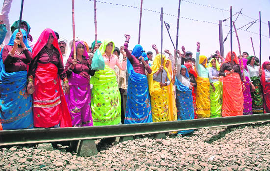Women, seen blocking railway tracks, have been an important part of the Gujjar agitation in Rajasthan this year.