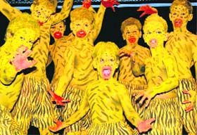 An artist performing a traditional dance during the 53rd All-India Dance and Drama competition organised by the All-India Artists Association at Kali Bari hall in Shimla