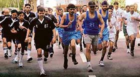 Participants take part in CE Chandigarh Zone X-country Championship 2007-08 at the N-Area near the airport in Chandigarh