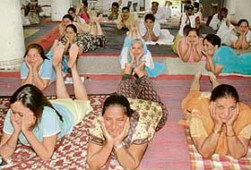 Yoga teachers at a training camp held at Community Centre, Sector 47, Chandigarh