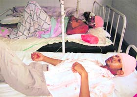 The injured at the Civil Hospital, Ahmedgarh