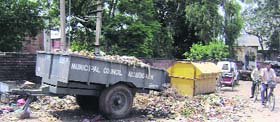 Garbage dumped near a gaushala on the Jagera road in Ahmedgarh