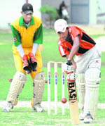 Players in action during the Ludhiana District Twenty20 Tournament at Polytechnic College in Ludhiana on Wednesday.