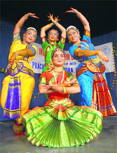 Suchitra Mitra and her students perform Bharatnatyam at Bhasakar Rao Indoor Auditorium, Sector 35, in Chandigarh on Tuesday.