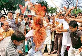 BJP workers protest against the UPA government in Chandigarh