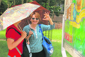 Tourists look for directions on one of the several new guide maps displayed by the administration in different parts of Chandigarh.