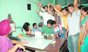 Students of PU Punjabi department protest at the re-evaluation branch due to the “dictatorial attitude” of authorities in Chandigarh