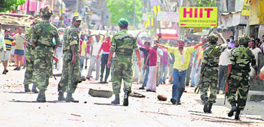 Protesters and Army men face-to-face in Jammu on Saturday as Amarnath land row continued to simmer.