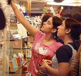Girls buy cards on the eve of Friendship Day in Ludhiana
