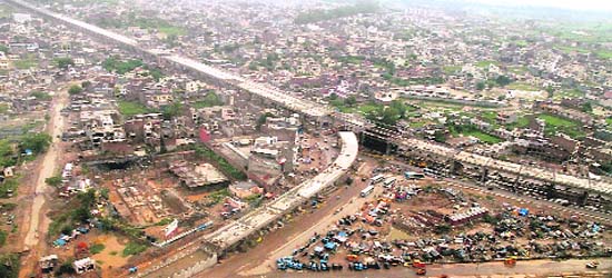 An aerial view of the Zirakpur flyover being built by the National Highway Authority of India