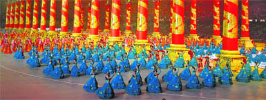 Dancers perform at the opening ceremony of the Beijing 2008 Olympic Games at the National Stadium, on Friday.