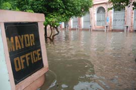 The office of the city mayor was left inundated after the heavy rains lashed the region on Monday