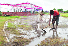 Preparations on for Independence Day function at Government College Mohali, Phase-6 on Thursday.