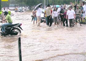 The downpour left many people stranded on the Madhya Marg in Chandigarh on Sunday evening