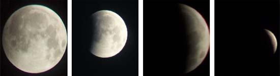 Various phases of the lunar eclipse as photographed at the department of physics, Punjabi University, Patiala