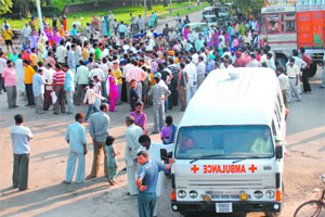 Relatives of Sushil Kumar stage a dharna on the road separating Sectors 25 and 37, Chandigarh, on Monday.