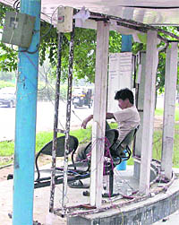 Hanging wires at the CTU bus stop of Sector 15 on the Madhya Marg, Chandigarh, could be the reason of a mishap.
