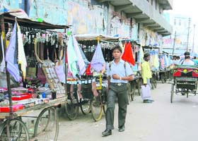 A view of the congested main market in Sirsa