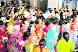 Huge rush of residents at suvidha centre in Ludhiana on Thursday.