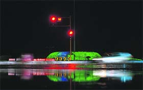 The vibrant lights at the newly bedecked Tribune Chowk, a gateway to City Beautiful, embody its changing colours