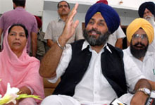 SAD chief Sukhbir Badal speaks to media persons in Goniana